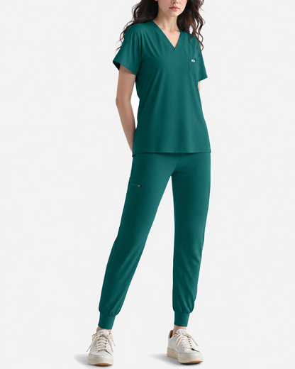 Dark Green – Eadflie Women's Knit V-Neck Jogger Uniform Set – product image 93