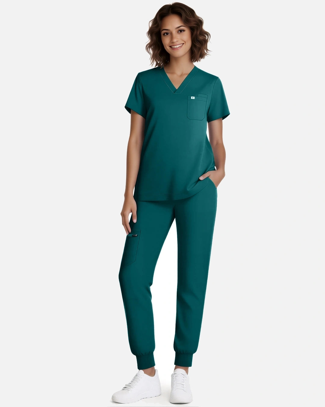 Dark Green – Eadflie Women's Classic V-Neck Jogger Uniform Set – product image 56