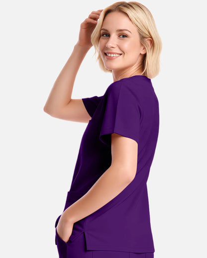 Dark Purple – Eadflie Women's V-Neck Uniform Top – Short Sleeve 3-Pocket Soft Stretch – product image 74