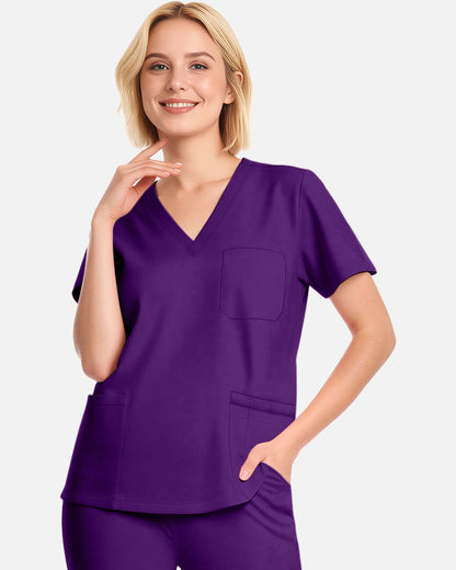 Dark Purple – Eadflie Women's V-Neck Uniform Top – Short Sleeve 3-Pocket Soft Stretch – product image 72