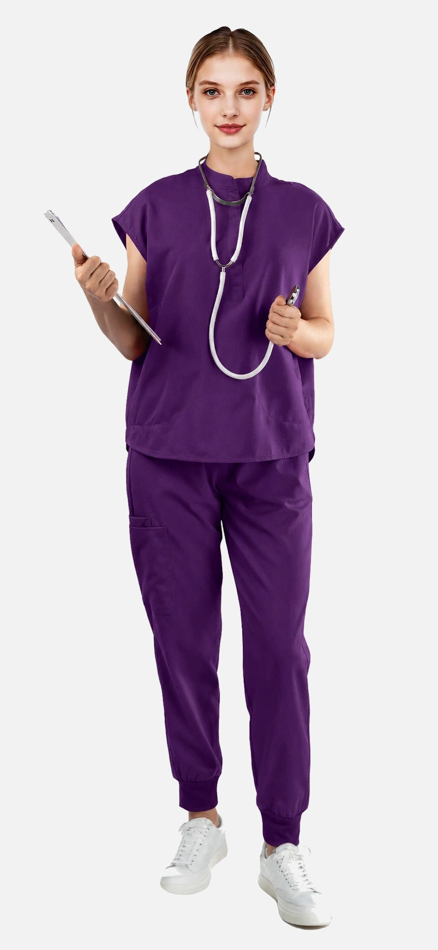 Purple – Eadflie Women's Sleeveless Mandarin Collar Jogger Uniform Set – product image 116