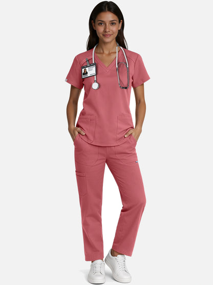 Flesh Pink – Eadflie Women's Woven V-Neck Uniform Set – Straight-Leg Structured – product image 92