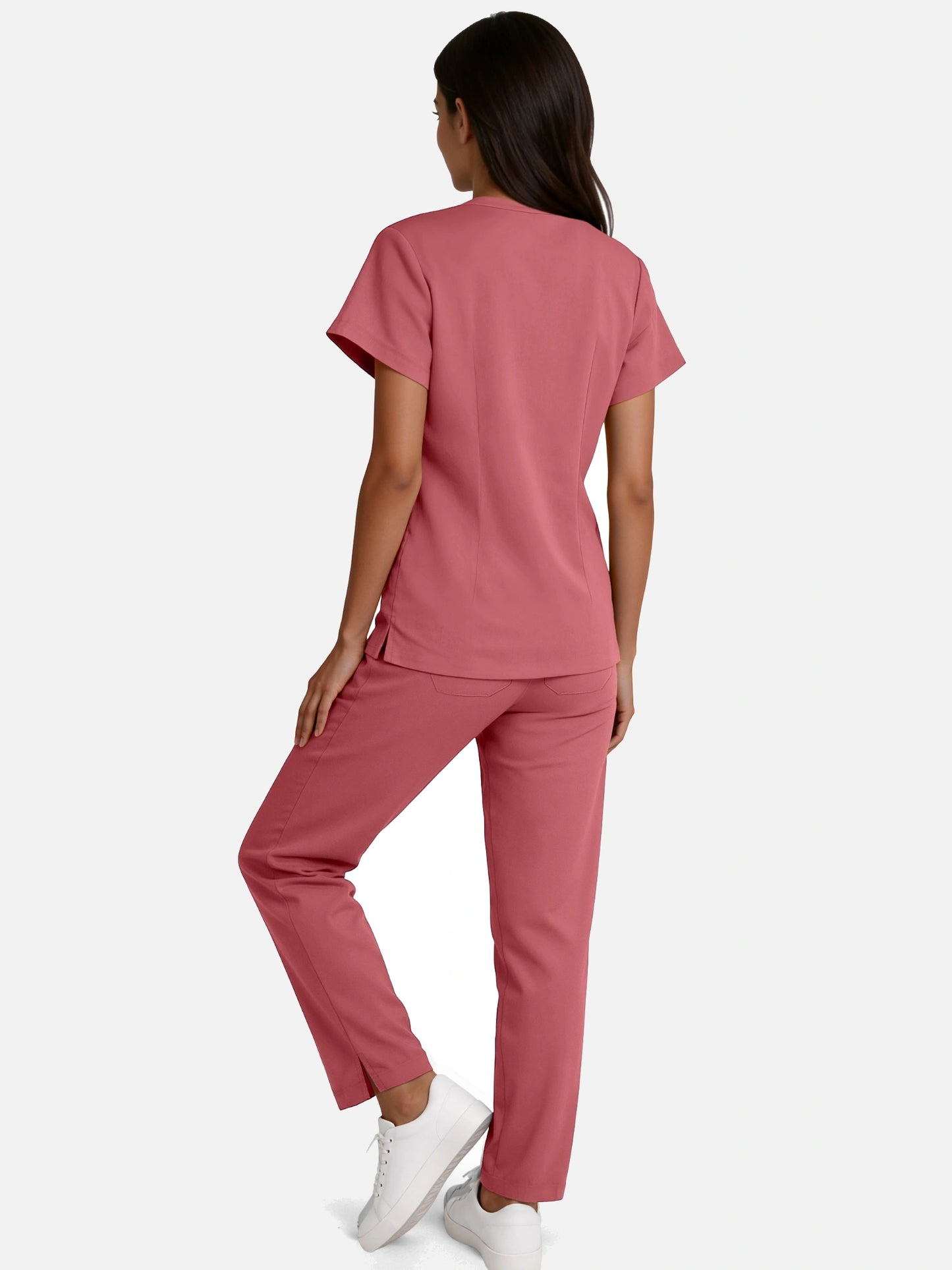 Flesh Pink – Eadflie Women's Woven V-Neck Uniform Set – Straight-Leg Structured – product image 93