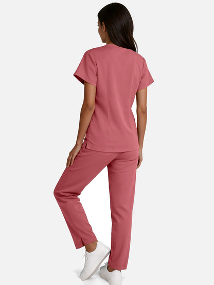 Flesh Pink – Eadflie Women's Woven V-Neck Uniform Set – Straight-Leg Structured – product image 93