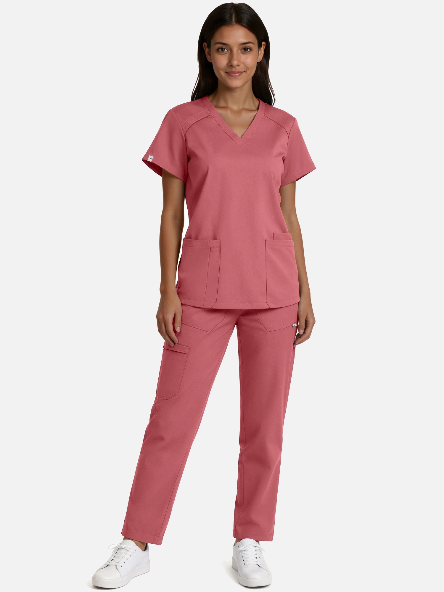 Flesh Pink – Eadflie Women's Woven V-Neck Uniform Set – Straight-Leg Structured – product image 94