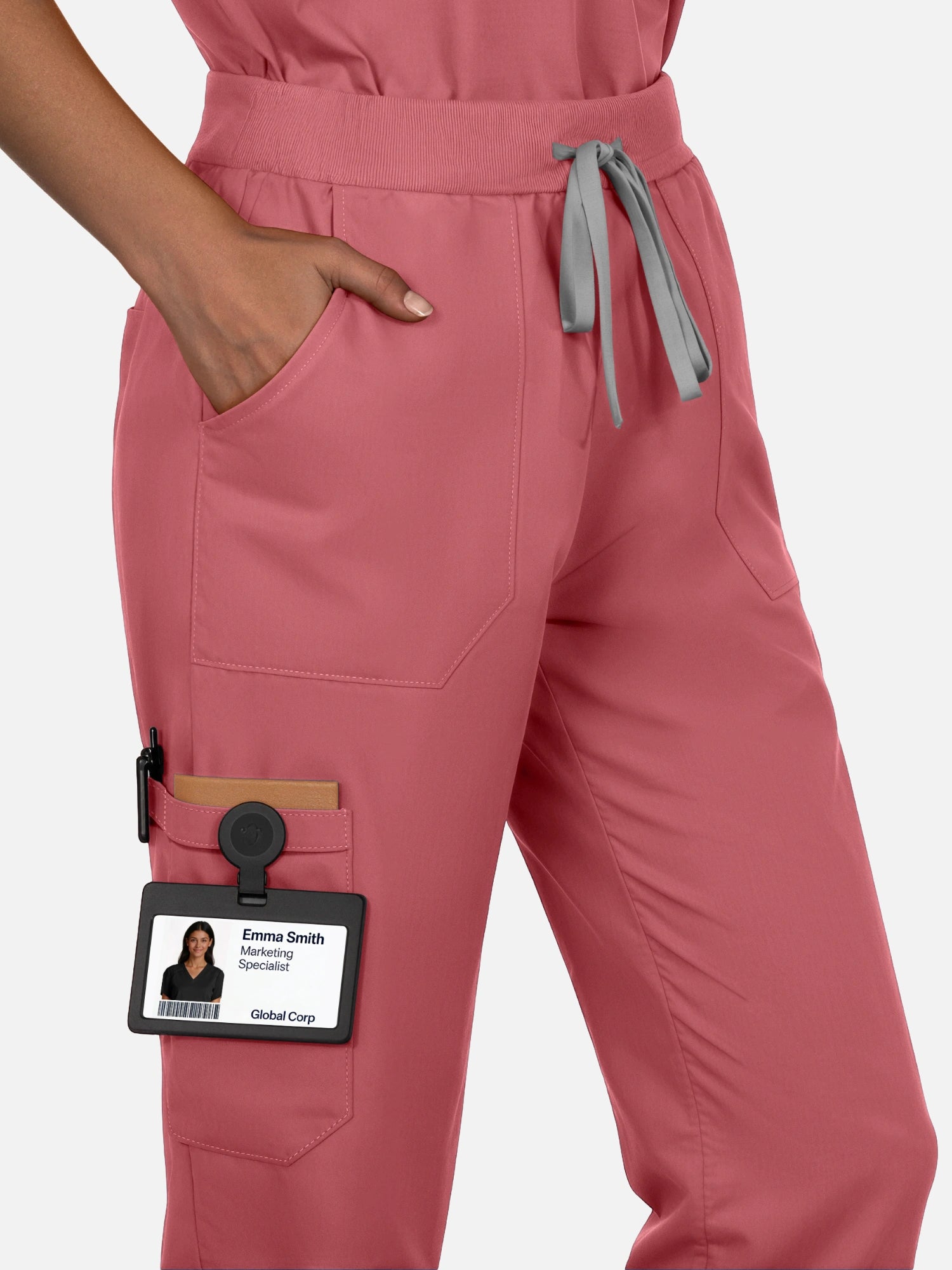 Flesh Pink – Eadflie Women's Woven V-Neck Uniform Set – Straight-Leg Structured – product image 96
