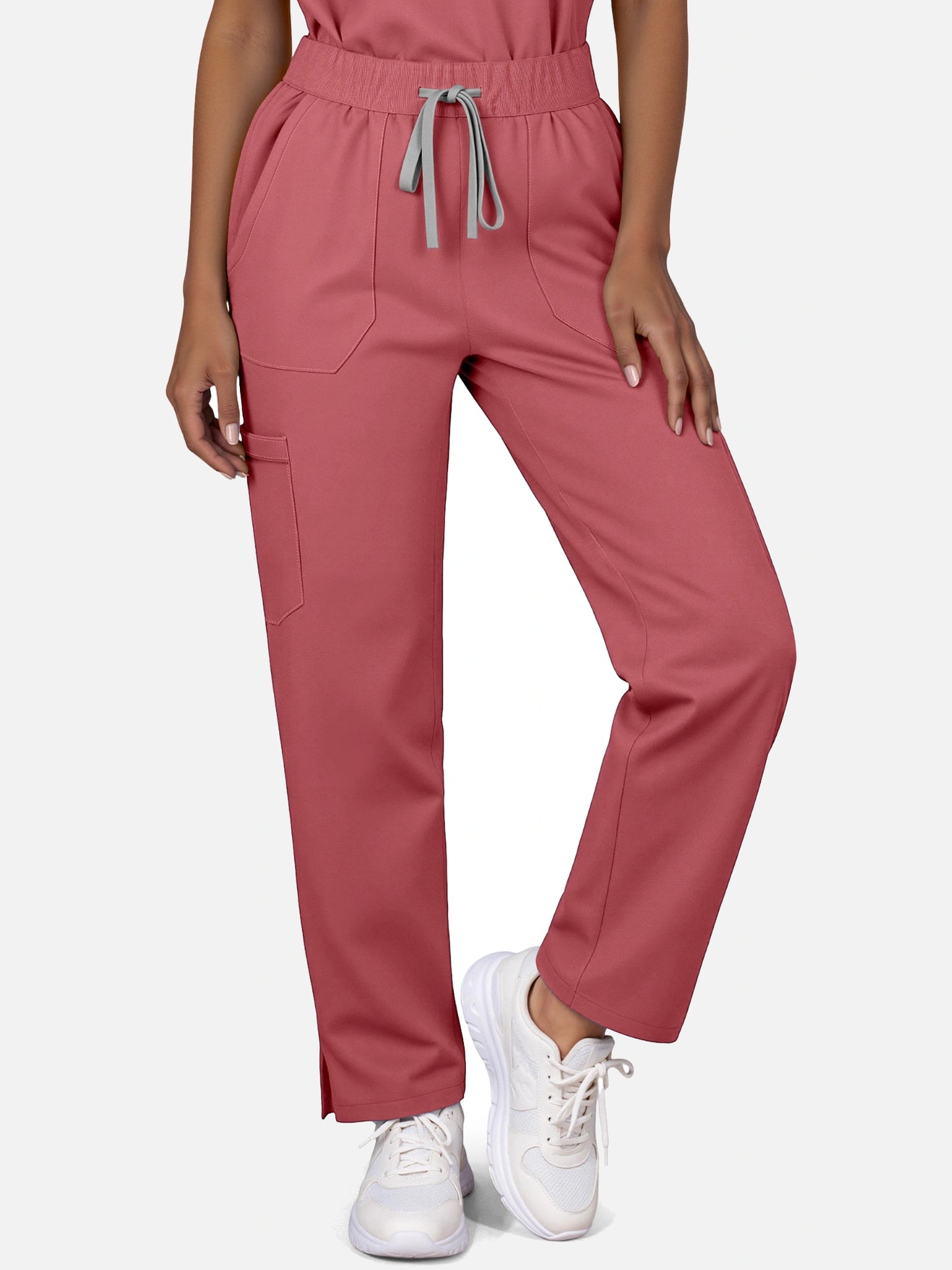 Flesh Pink – Eadflie Women's Woven V-Neck Uniform Set – Straight-Leg Structured – product image 97