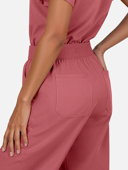 Flesh Pink – Eadflie Women's Woven V-Neck Uniform Set – Straight-Leg Structured – product image 98