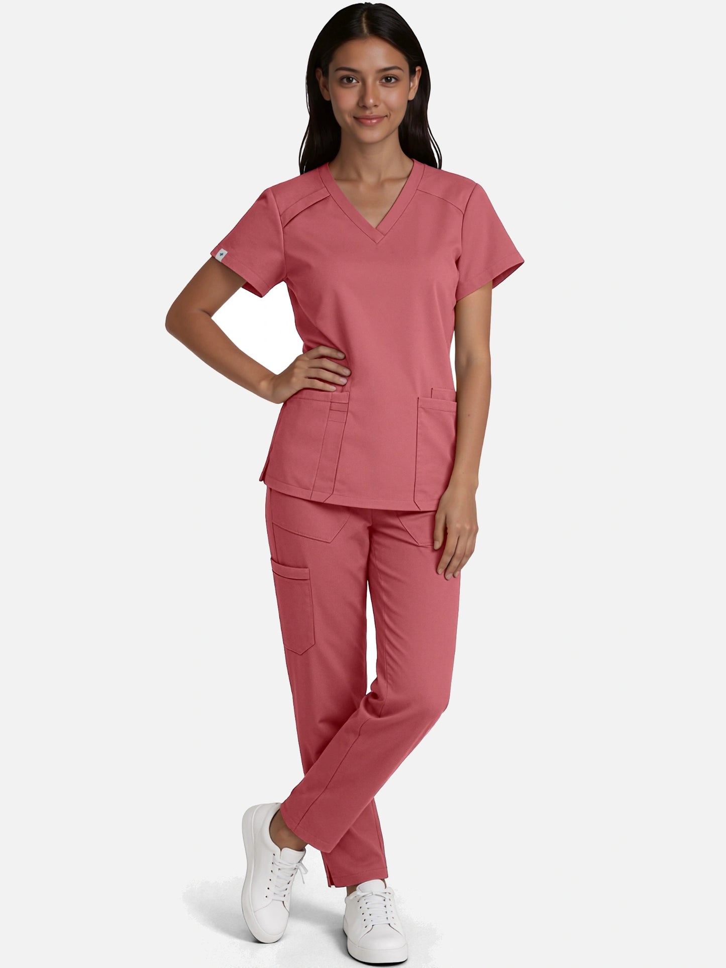 Flesh Pink – Eadflie Women's Woven V-Neck Uniform Set – Straight-Leg Structured – product image 99