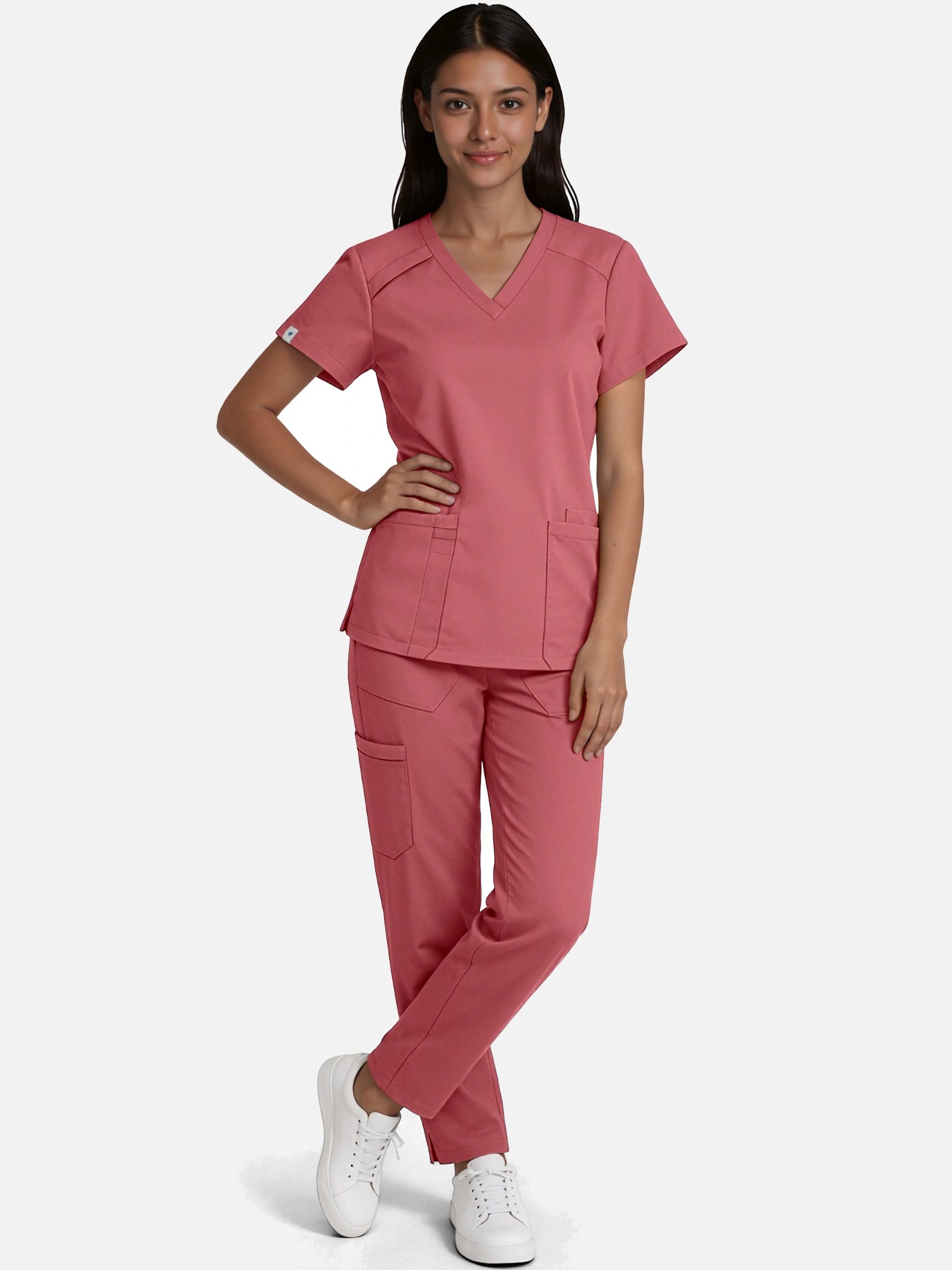 Flesh Pink – Eadflie Women's Woven V-Neck Uniform Set – Straight-Leg Structured – product image 99