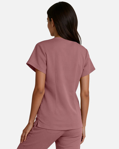 Flesh Pink – Eadflie Women's Woven V-Neck Uniform Top – Structured with Shoulder Piping – product image 45