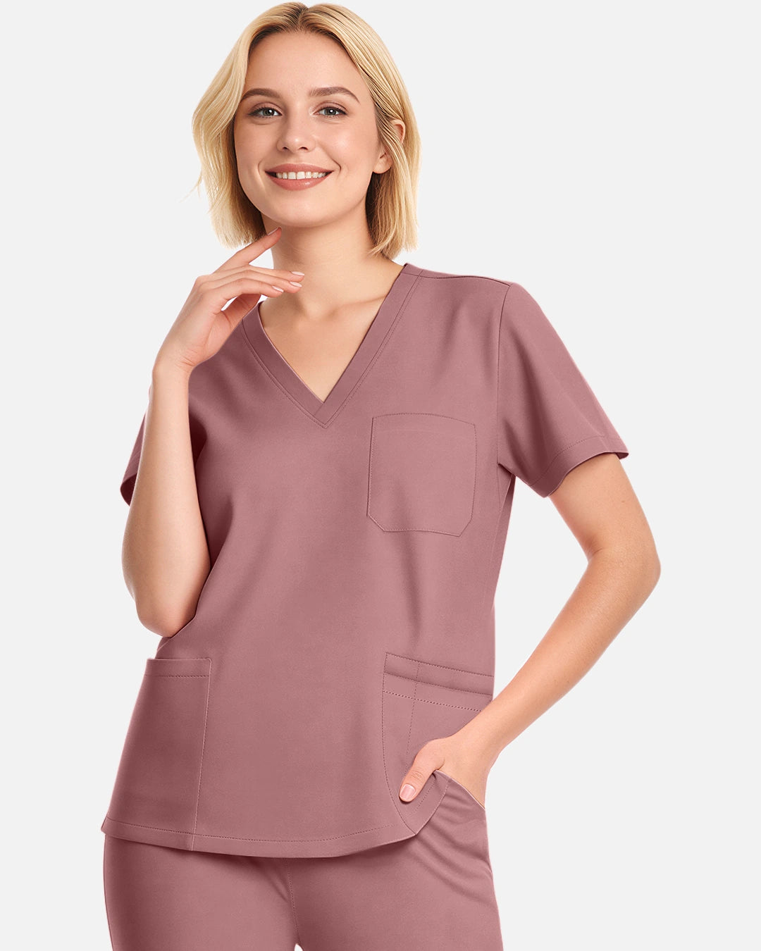 Flesh Pink – Eadflie Women's V-Neck Uniform Top – Short Sleeve 3-Pocket Soft Stretch – product image 27