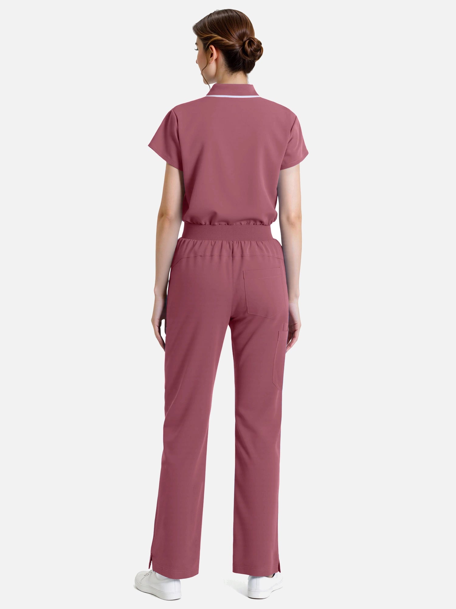 Flesh Pink – Eadflie Women's Zip Polo Straight-Leg Uniform Set – product image 75