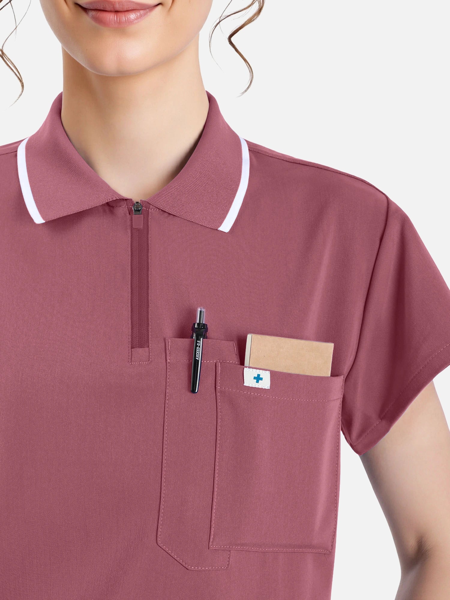 Flesh Pink – Eadflie Women's Zip Polo Straight-Leg Uniform Set – product image 76