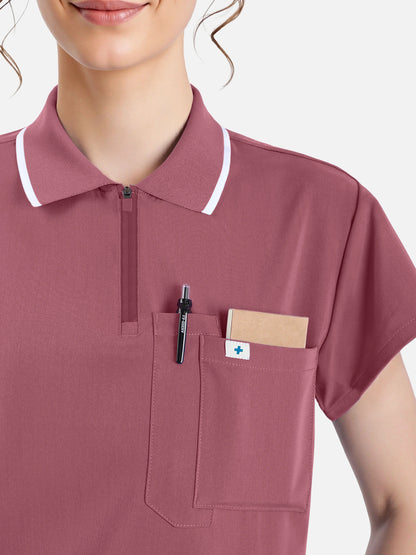 Flesh Pink – Eadflie Women's Zip Polo Straight-Leg Uniform Set – product image 76