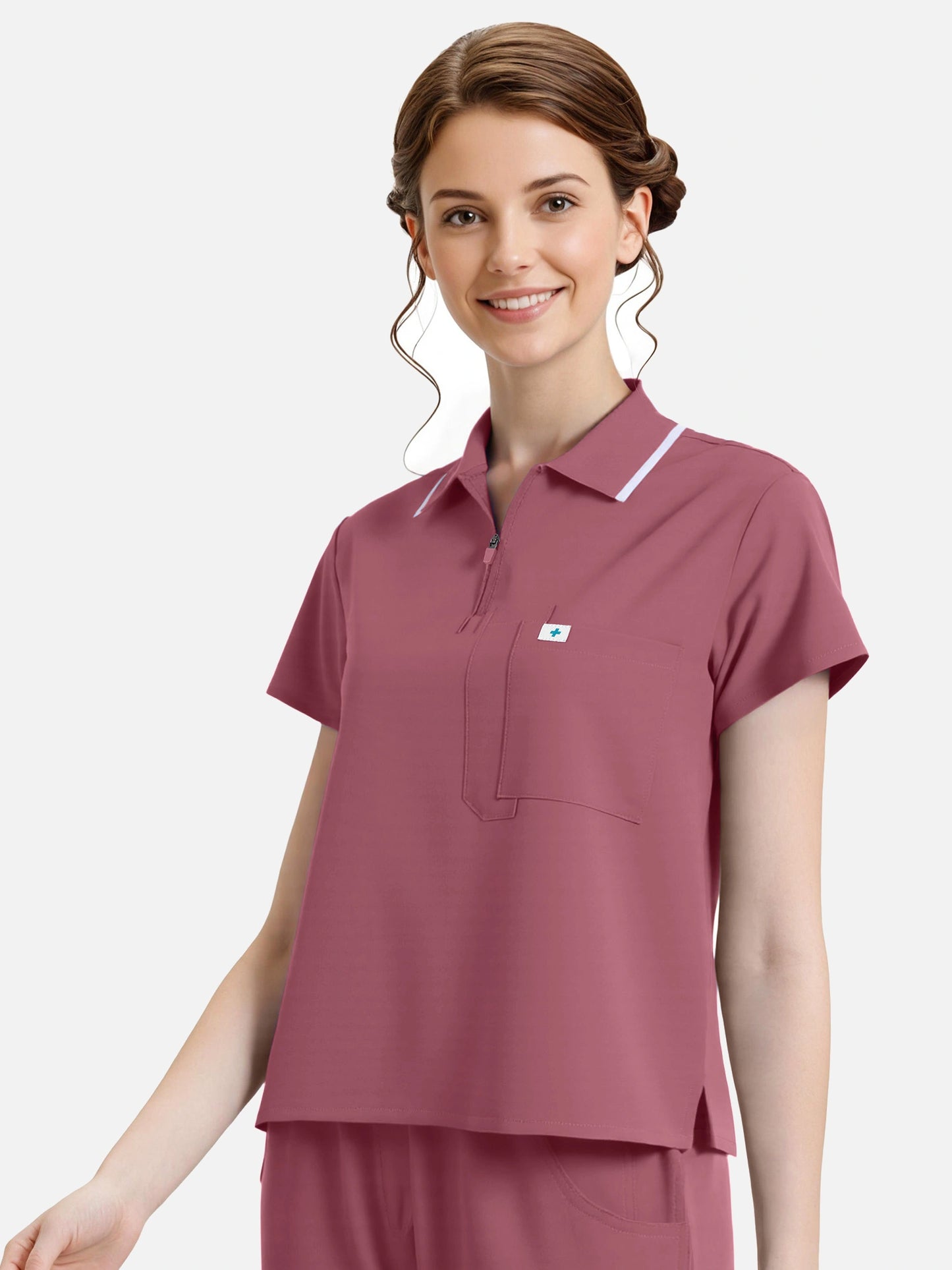 Flesh Pink – Eadflie Women's Zip Polo Straight-Leg Uniform Set – product image 77
