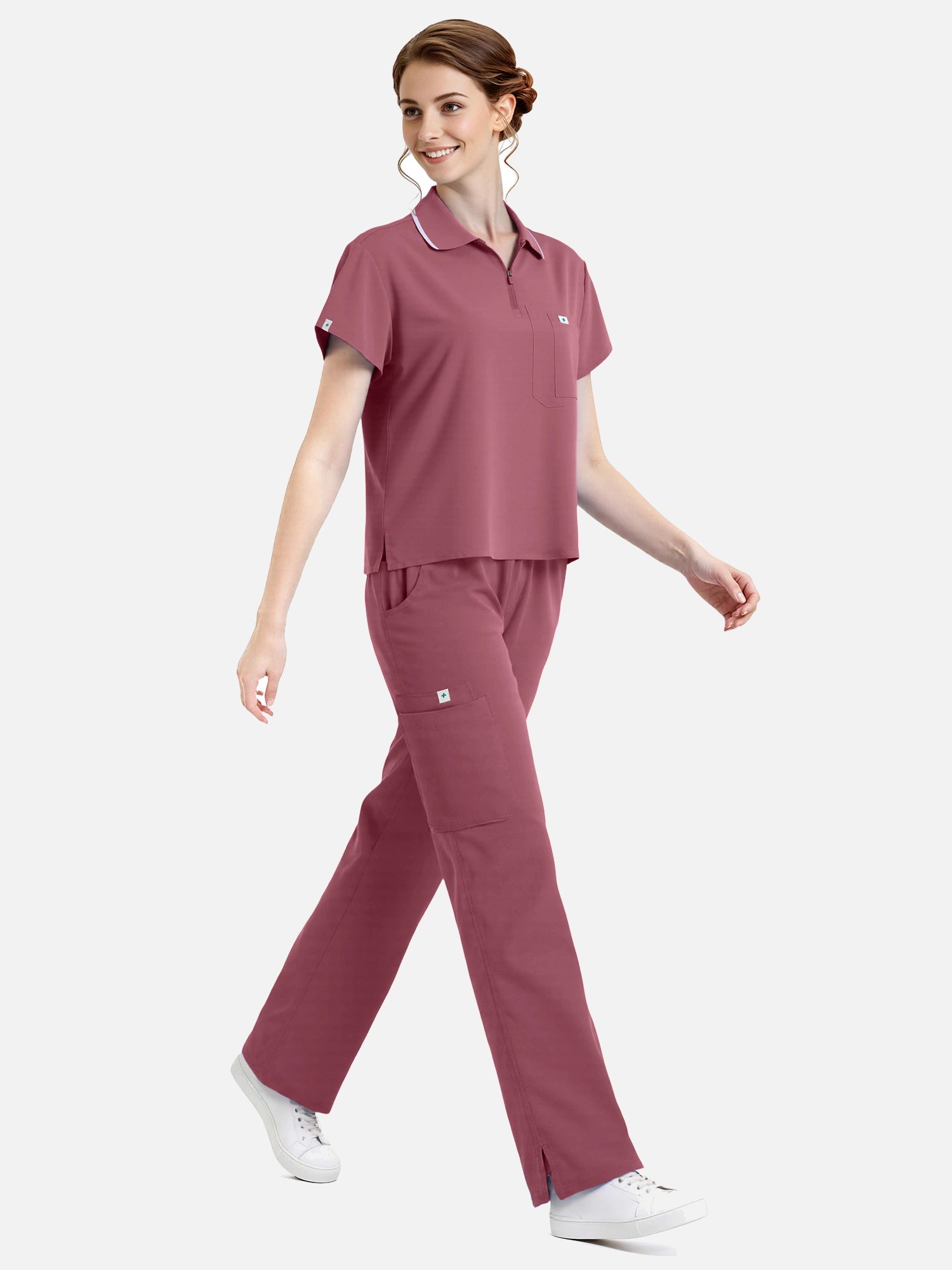 Flesh Pink – Eadflie Women's Zip Polo Straight-Leg Uniform Set – product image 81
