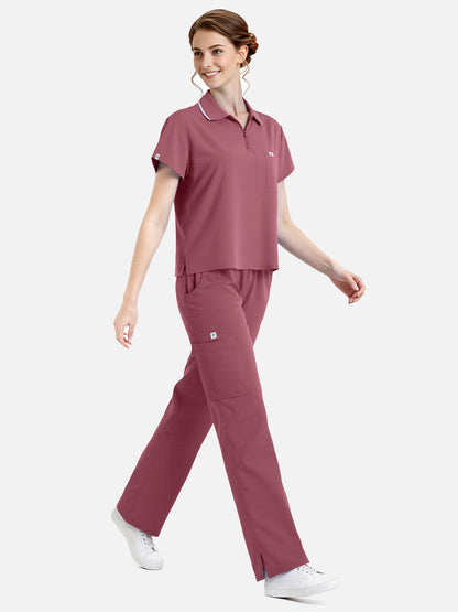 Flesh Pink – Eadflie Women's Zip Polo Straight-Leg Uniform Set – product image 81