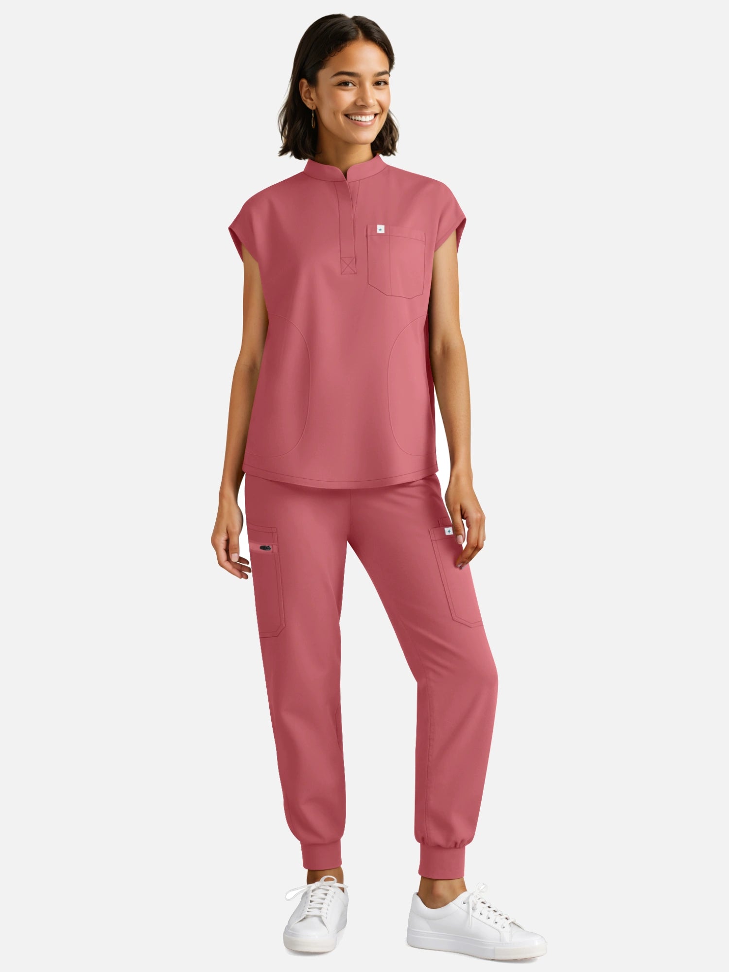 Flesh Pink – Eadflie Women's Henley Sleeveless Jogger Uniform Set – product image 83