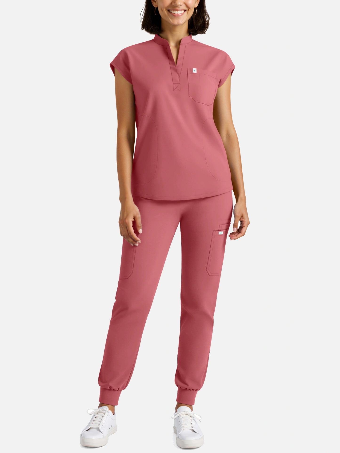 Flesh Pink – Eadflie Women's Henley Sleeveless Jogger Uniform Set – product image 84
