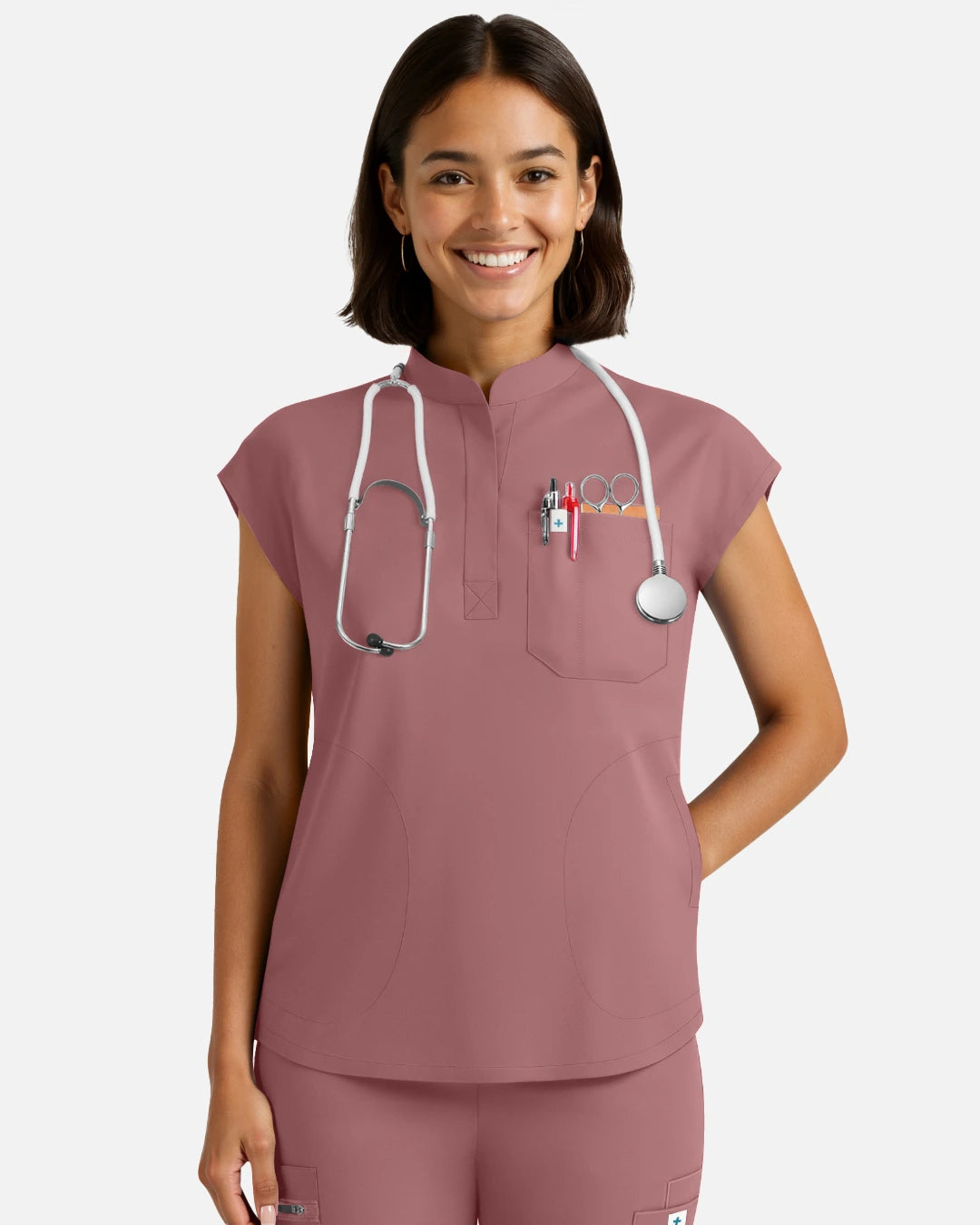Flesh Pink – Eadflie Women's Sleeveless Henley Uniform Top – product image 26