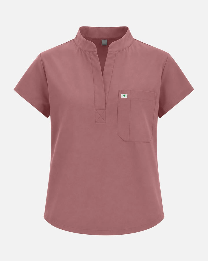 Eadflie Women's Sleeveless Henley Uniform Top - Flesh Pink