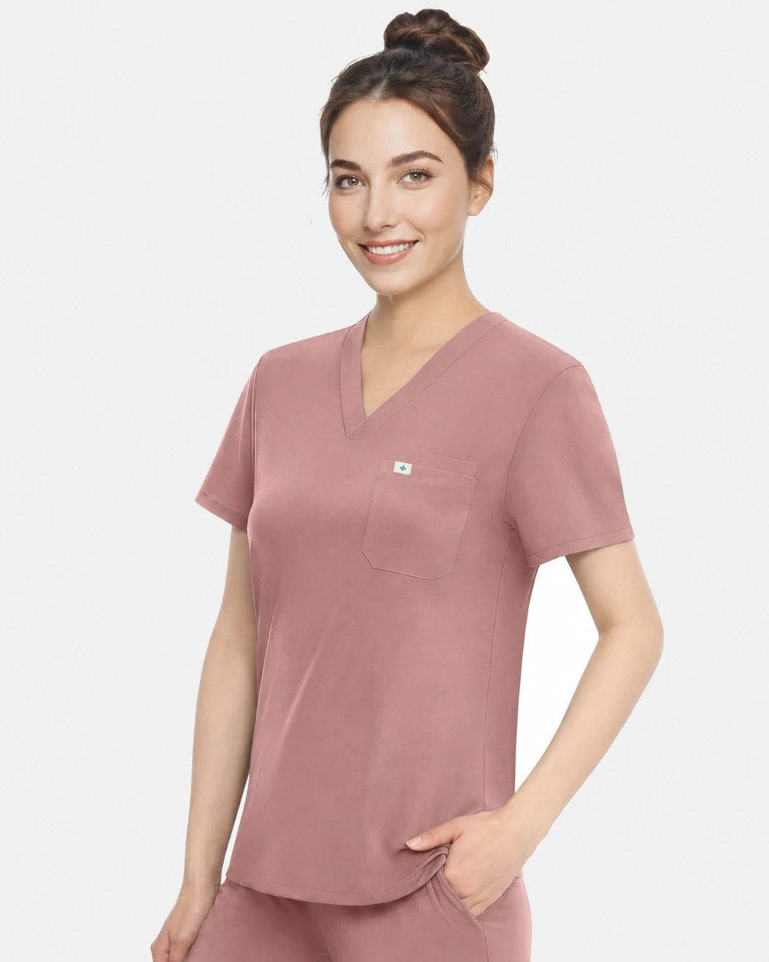 Flesh Pink – Eadflie Women's Classic V-Neck Uniform Top – product image 83