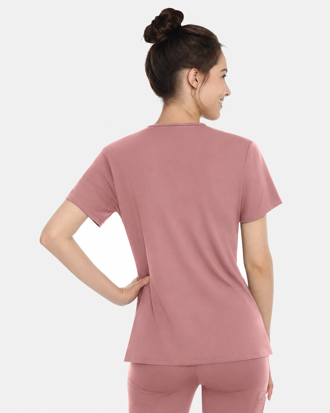 Flesh Pink – Eadflie Women's Classic V-Neck Uniform Top – product image 84