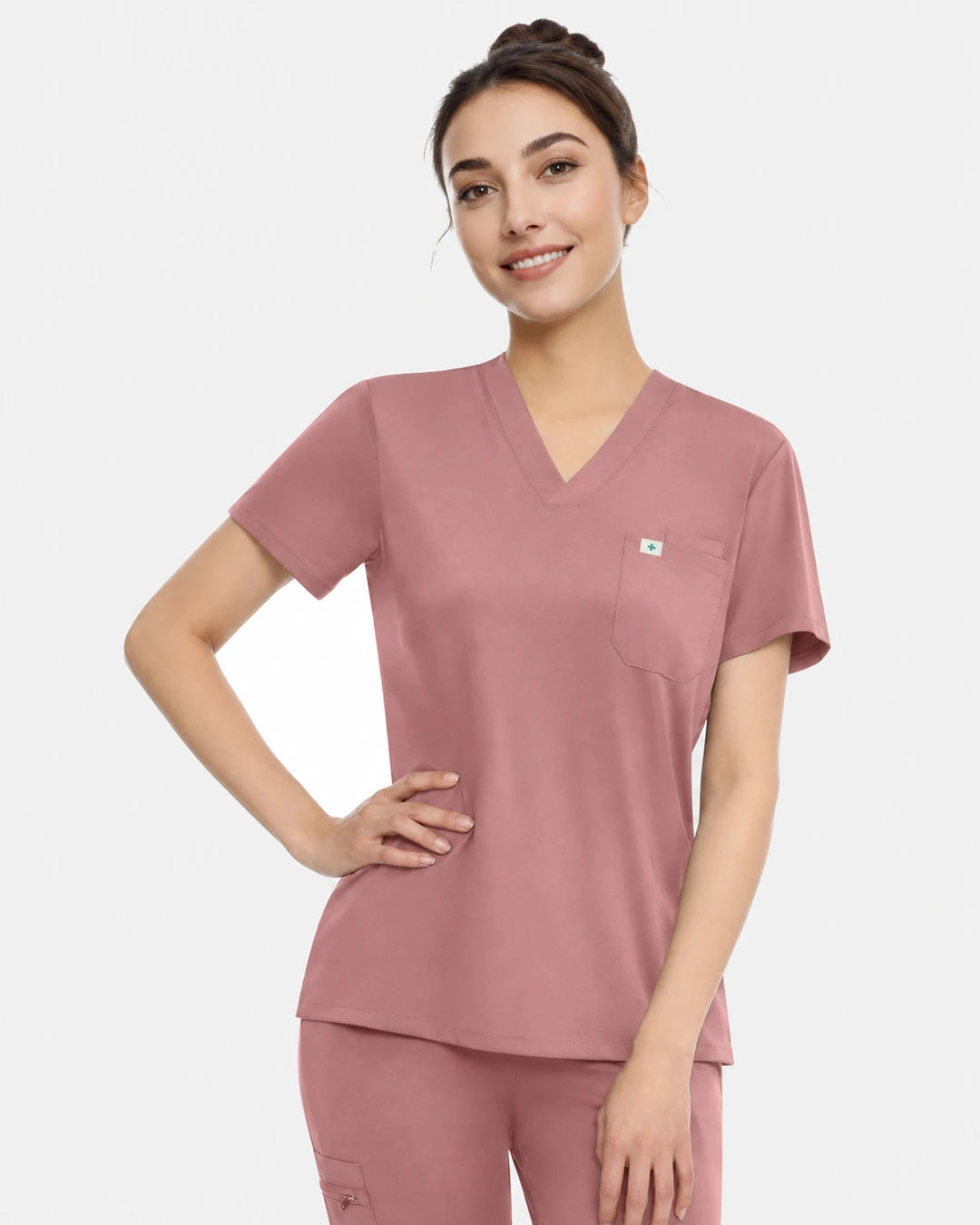 Flesh Pink – Eadflie Women's Classic V-Neck Uniform Top – product image 88