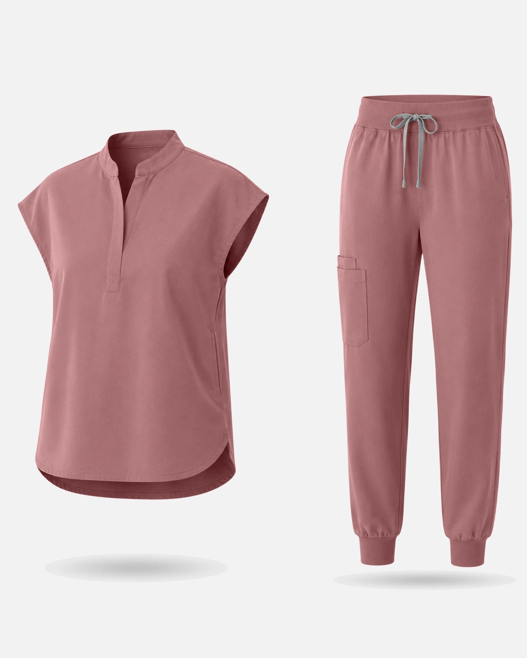 Flesh Pink – Eadflie Women's Sleeveless Mandarin Collar Jogger Uniform Set – product image 73