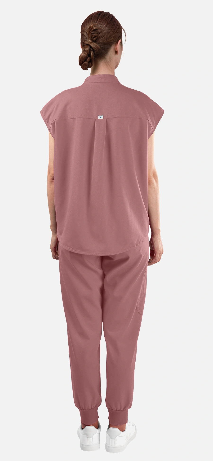 Flesh Pink – Eadflie Women's Sleeveless Mandarin Collar Jogger Uniform Set – product image 77