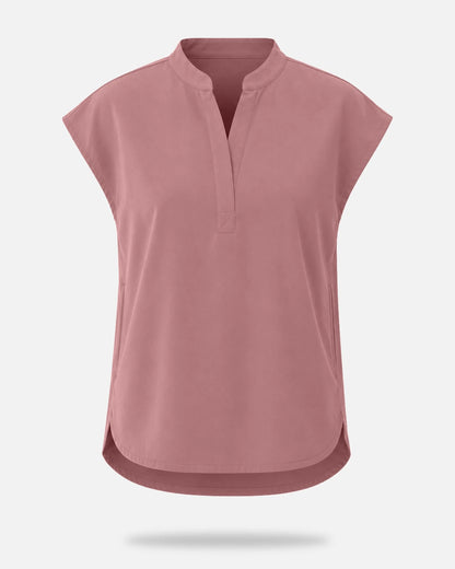 Flesh Pink – Eadflie Women's Sleeveless Mandarin Collar Uniform Top – product image 73