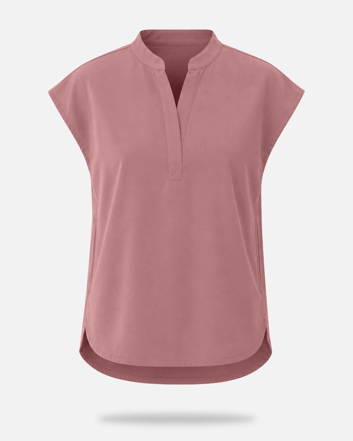 Eadflie Women's Sleeveless Mandarin Collar Uniform Top - Flesh Pink