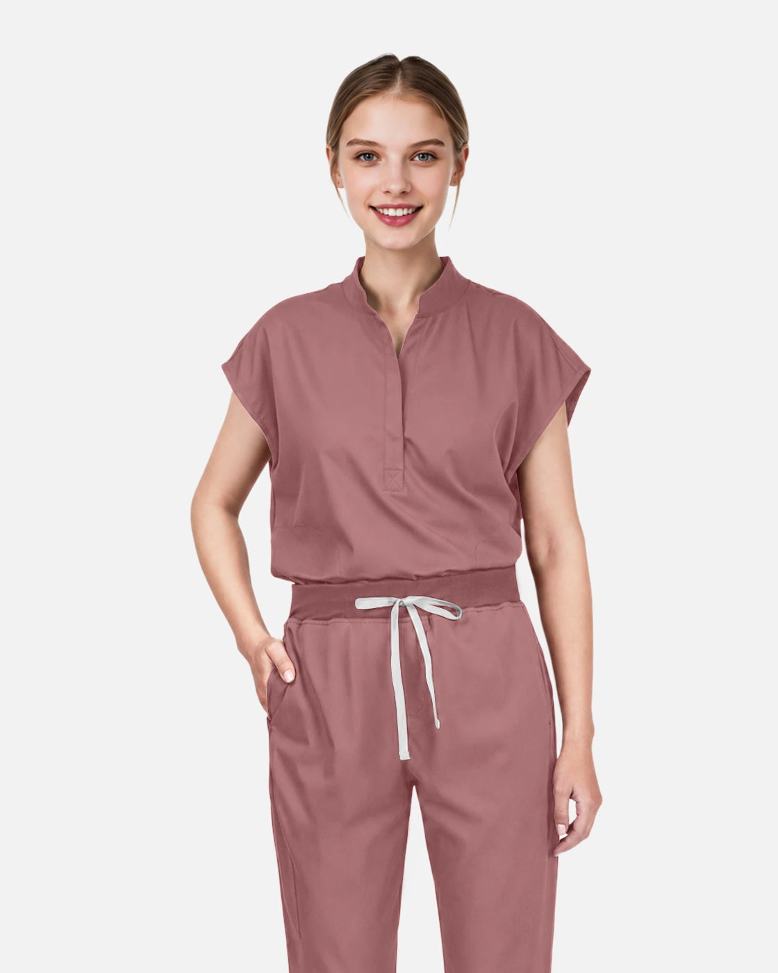 Flesh Pink – Eadflie Women's Sleeveless Mandarin Collar Uniform Top – product image 76
