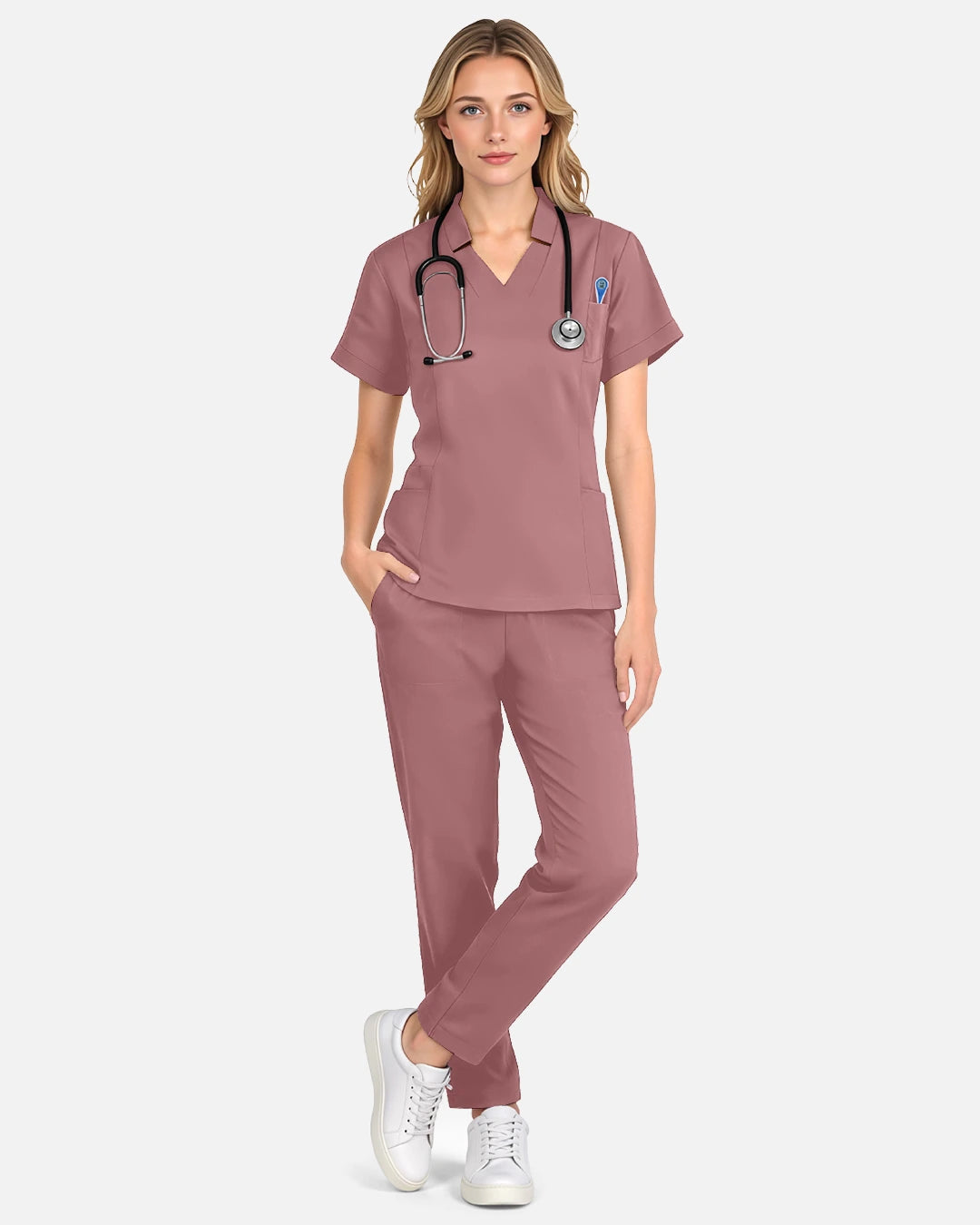 Flesh Pink – Eadflie Women's Split V-Neck Uniform Top – product image 15