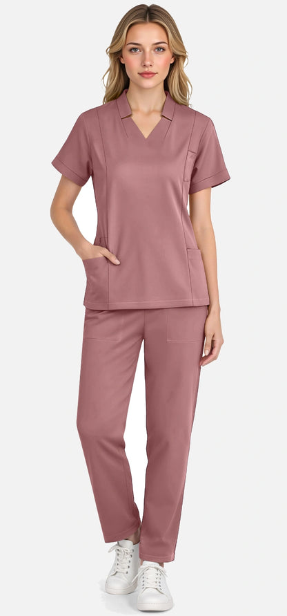Flesh Pink – Eadflie Women's Split V-Neck Uniform Set – Tapered-Leg 9-Pocket Slim Fit – product image 75