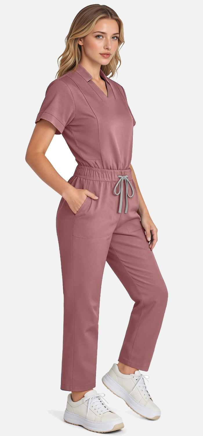Flesh Pink – Eadflie Women's Split V-Neck Uniform Set – Tapered-Leg 9-Pocket Slim Fit – product image 76