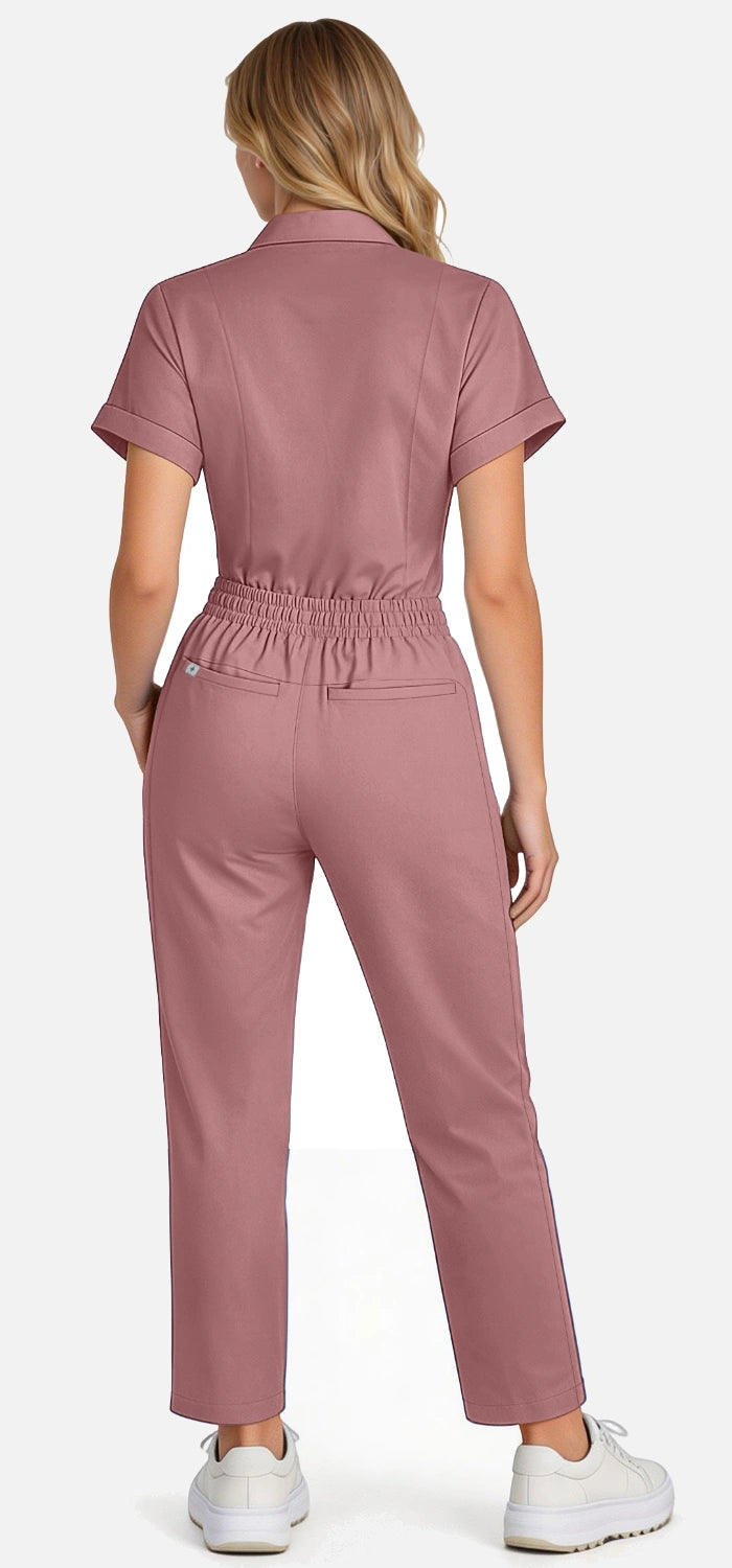 Flesh Pink – Eadflie Women's Split V-Neck Uniform Set – Tapered-Leg 9-Pocket Slim Fit – product image 78