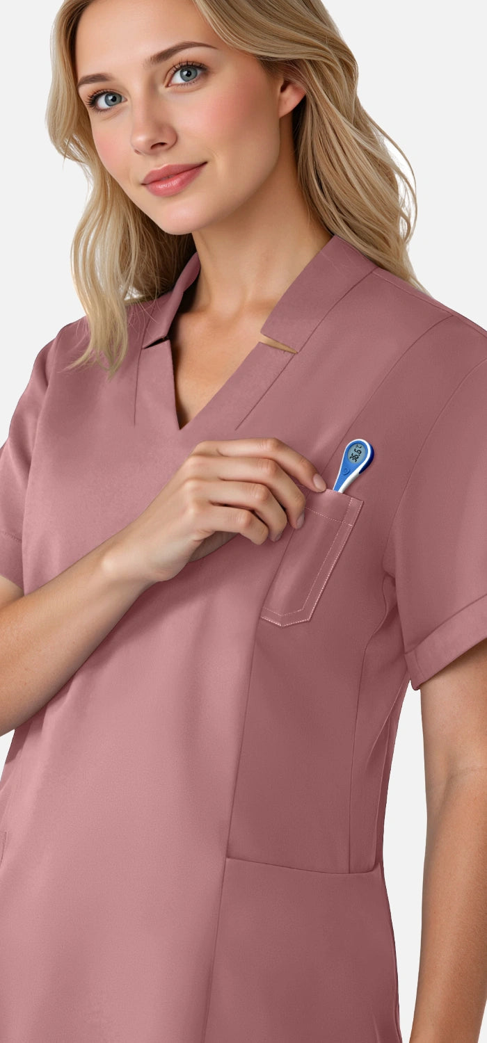 Flesh Pink – Eadflie Women's Split V-Neck Uniform Set – Tapered-Leg 9-Pocket Slim Fit – product image 79
