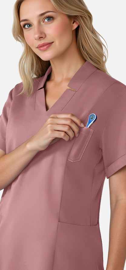 Flesh Pink – Eadflie Women's Split V-Neck Uniform Set – Tapered-Leg 9-Pocket Slim Fit – product image 79