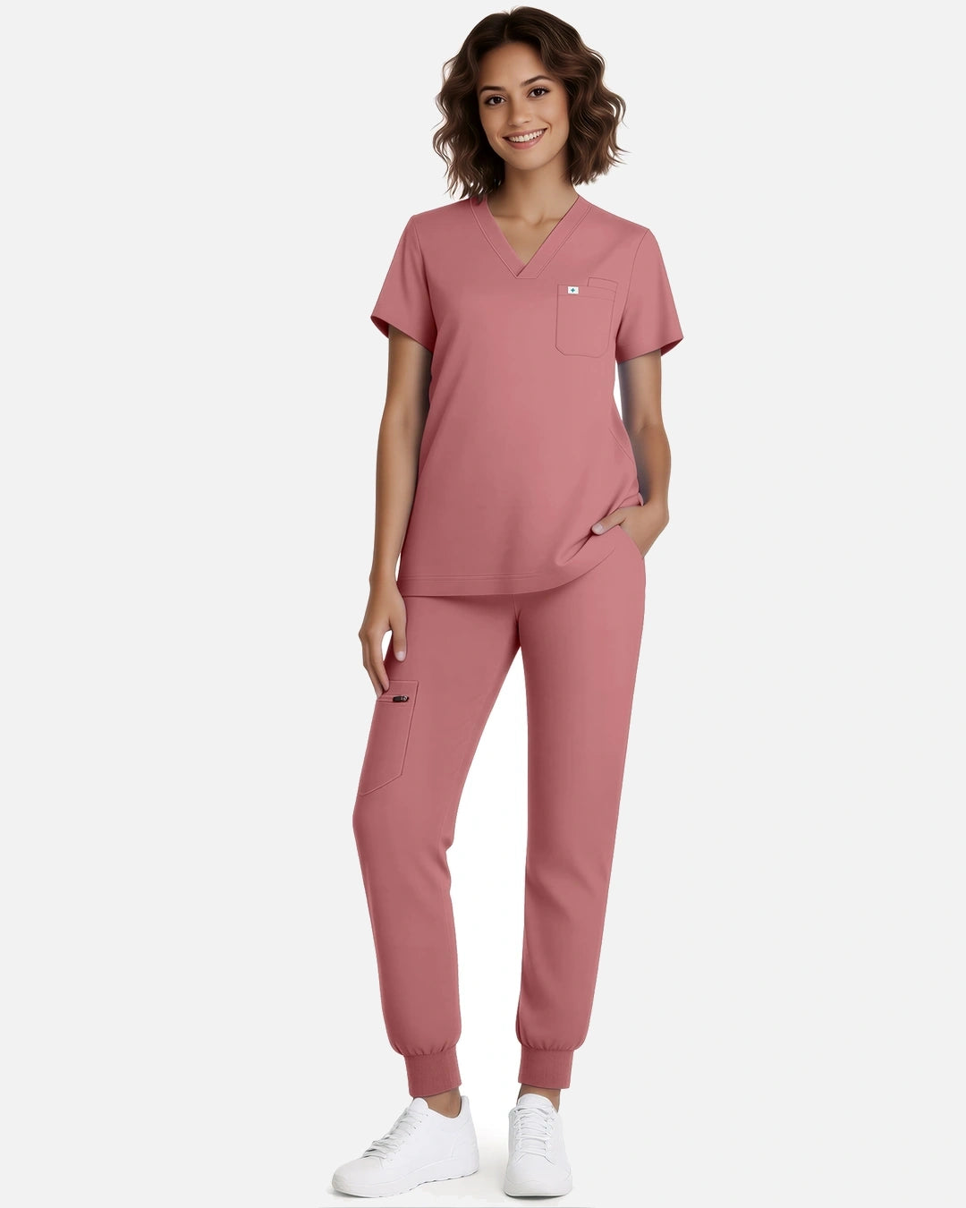 Flesh Pink – Eadflie Women's Classic V-Neck Jogger Uniform Set – product image 130