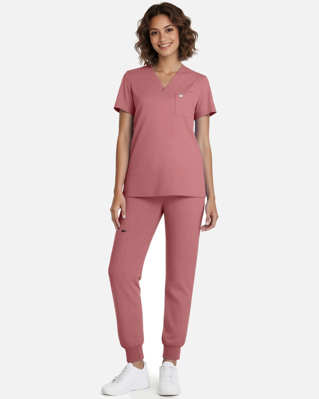 Flesh Pink – Eadflie Women's Classic V-Neck Jogger Uniform Set – product image 131