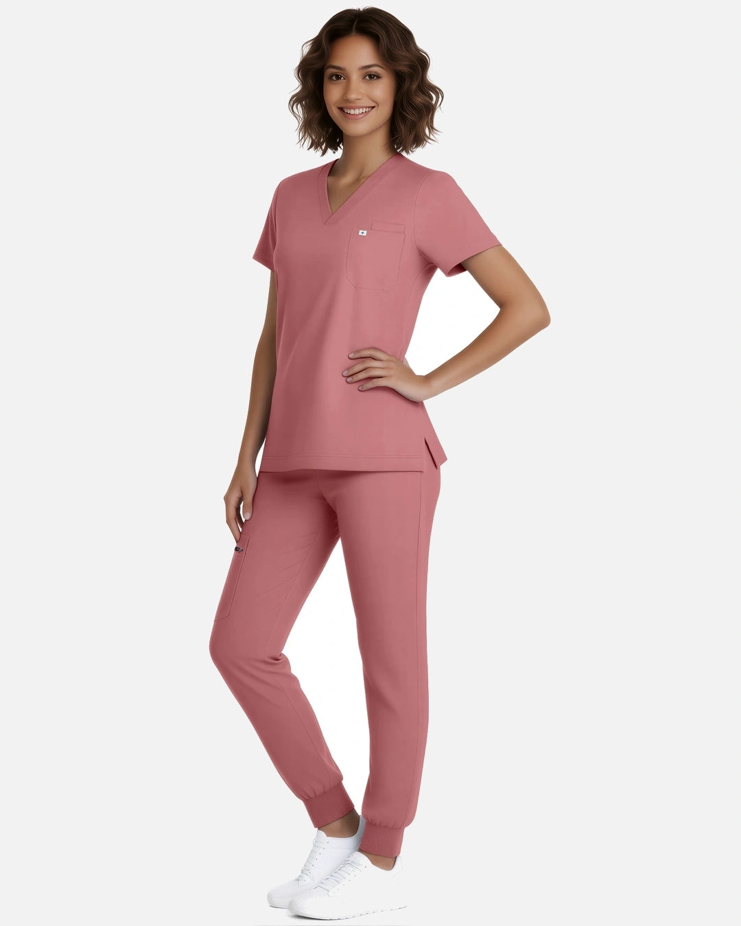 Flesh Pink – Eadflie Women's Classic V-Neck Jogger Uniform Set – product image 133