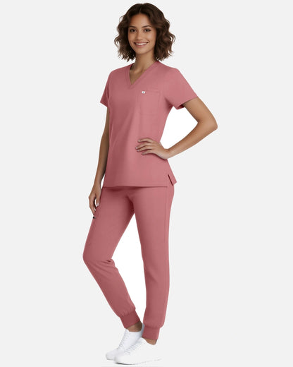 Flesh Pink – Eadflie Women's Classic V-Neck Jogger Uniform Set – product image 133