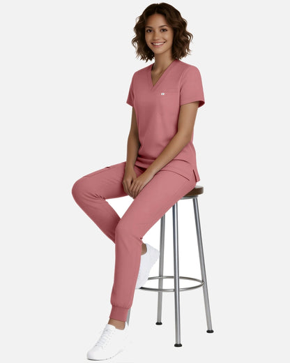 Flesh Pink – Eadflie Women's Classic V-Neck Jogger Uniform Set – product image 138