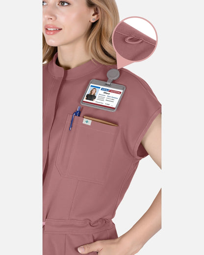 Flesh Pink – Eadflie Women's Zip-Front Uniform Jumpsuit – Sleeveless Stretch One-Piece – product image 13