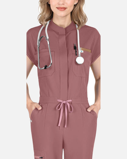 Flesh Pink – Eadflie Women's Zip-Front Uniform Jumpsuit – Sleeveless Stretch One-Piece – product image 15