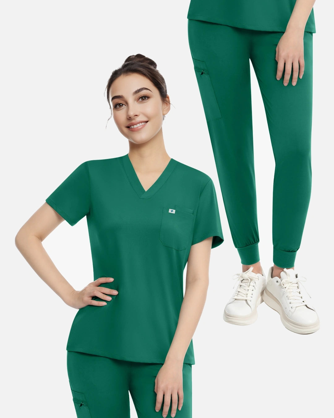 Green – Eadflie Women's Knit V-Neck Jogger Uniform Set – product image 43