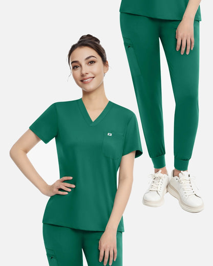 Green – Eadflie Women's Knit V-Neck Jogger Uniform Set – product image 43