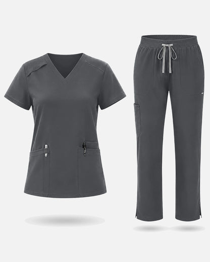 Heather Grey – Eadflie Women's Woven V-Neck Uniform Set – Straight-Leg Structured – product image 61